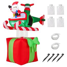 Costway - 6 FT Christmas Inflatables Santa Claus with Helicopter on Gift Box - Multicolor