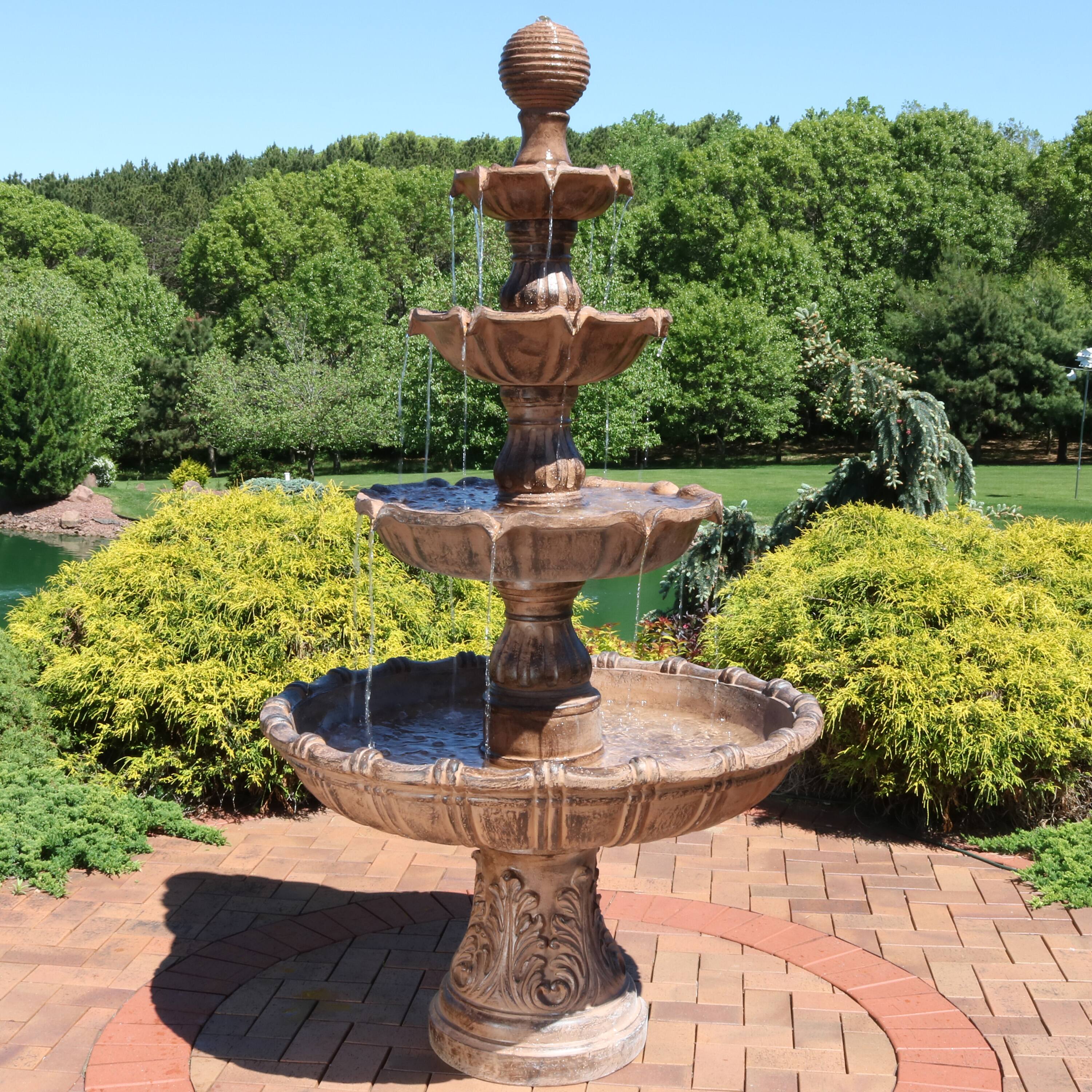 Alt View 3. Sunnydaze - Tiered Ball Resin Outdoor 4-Tier Water Fountain - Brown.