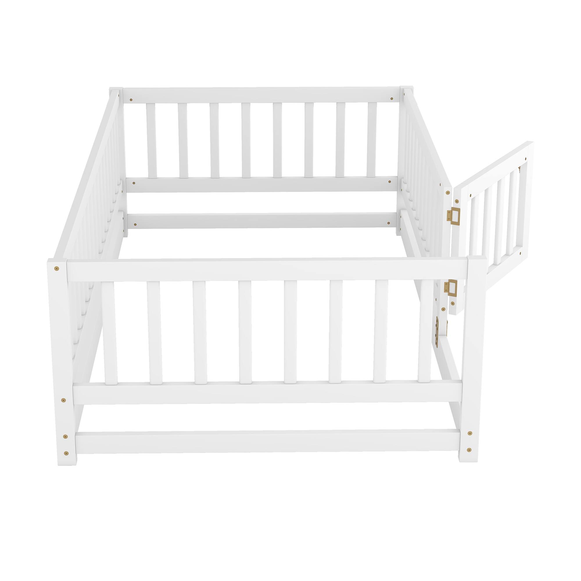 Alt View 8. GOODSILO - Twin Size Montessori Floor Bed with Fence and Door, Wood Bed Frame for Kids, Boys & Girls - White.