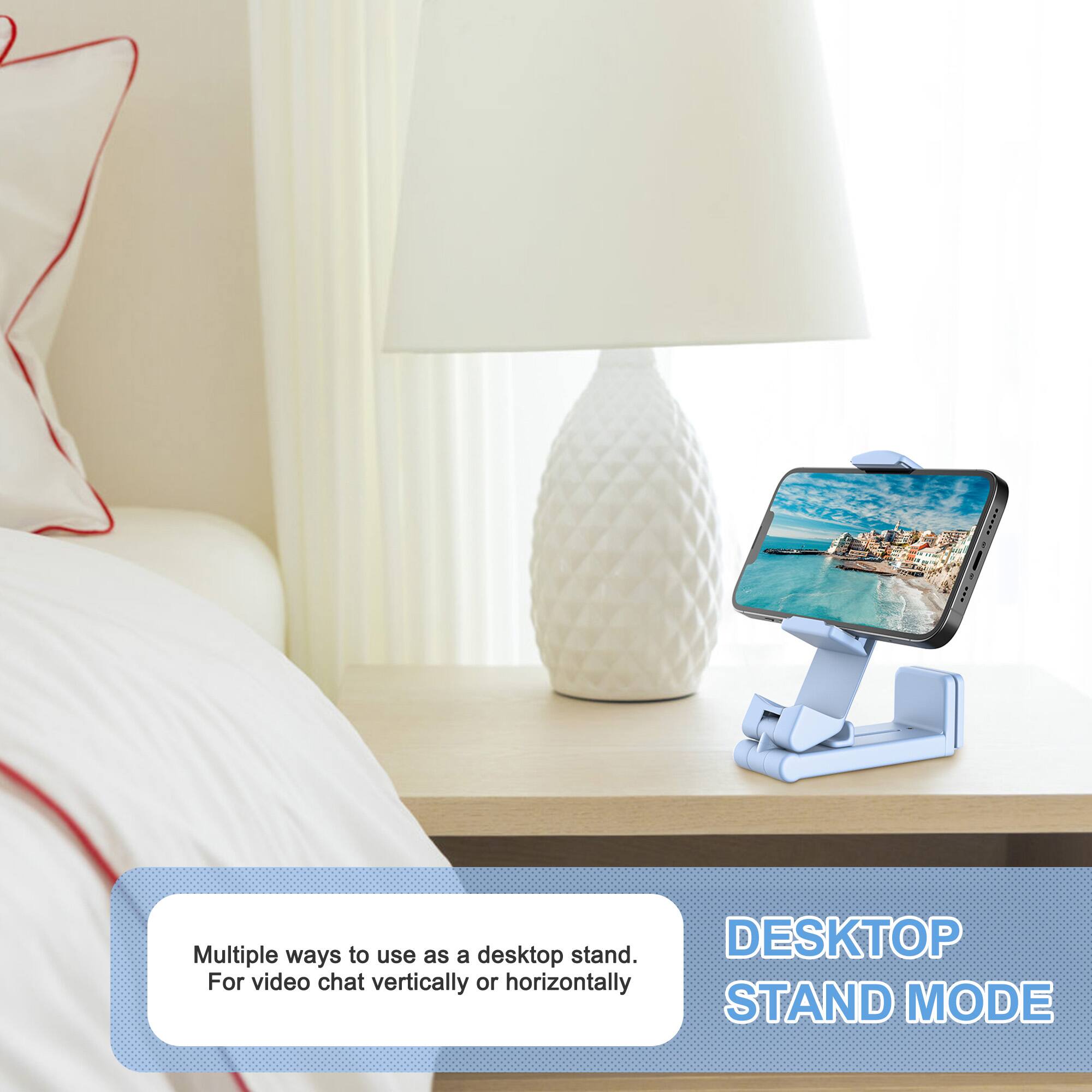 Multiple ways to use as a desktop stand.  
For video chat vertically or horizontally  

DESKTOP STAND MODE