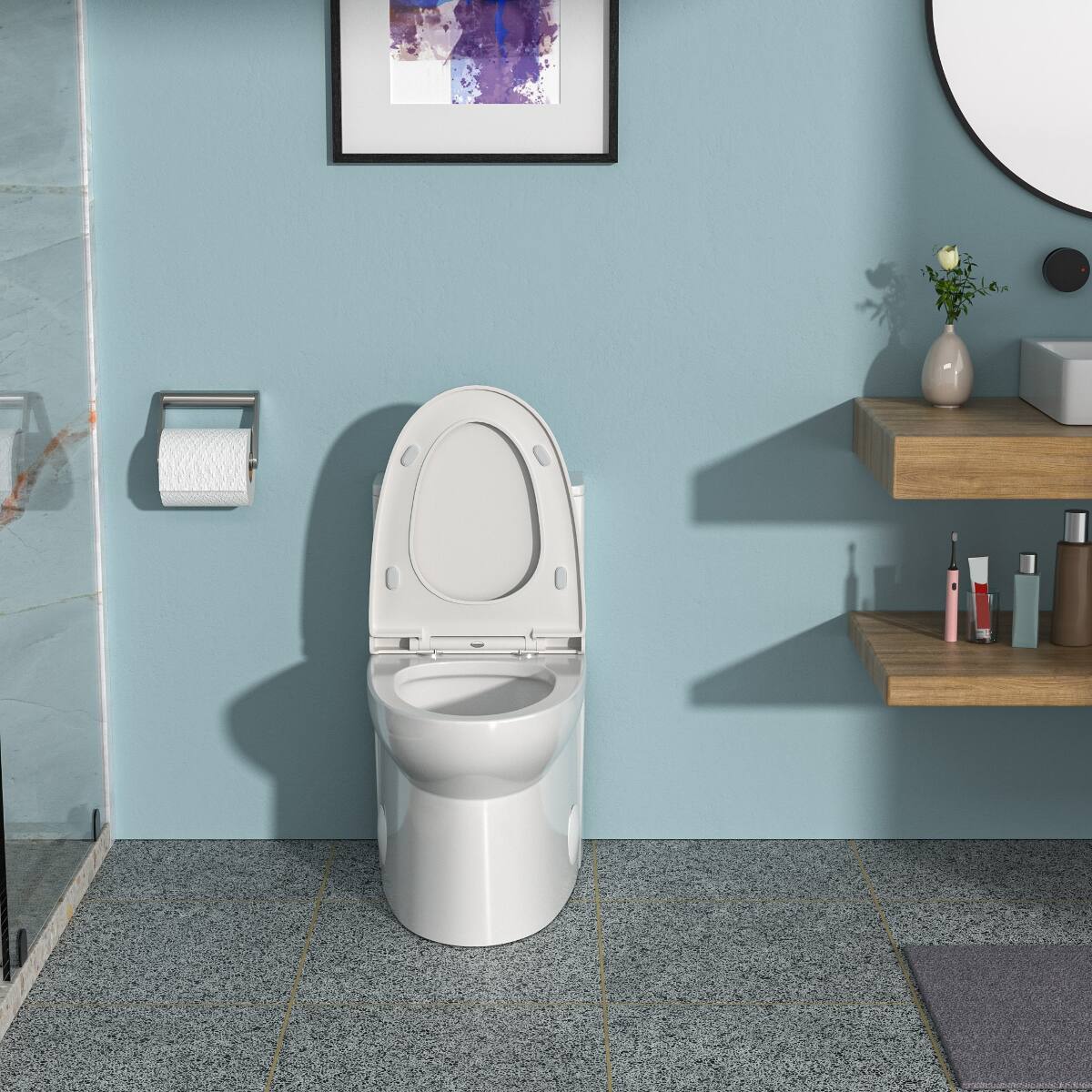 Angle. Loheer - Loheer White Ceramic One-Piece Toilet, Dual Flush, Elongated Bowl, Twelve-Inch Rough-In - White.