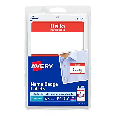 AVERY PETO 5140
Hello my name is
Name Badge Labels
Labels stick, stay and remove cleanly
REMOVABLE
100 BADGES
2" x 3"
5140
PROD4005