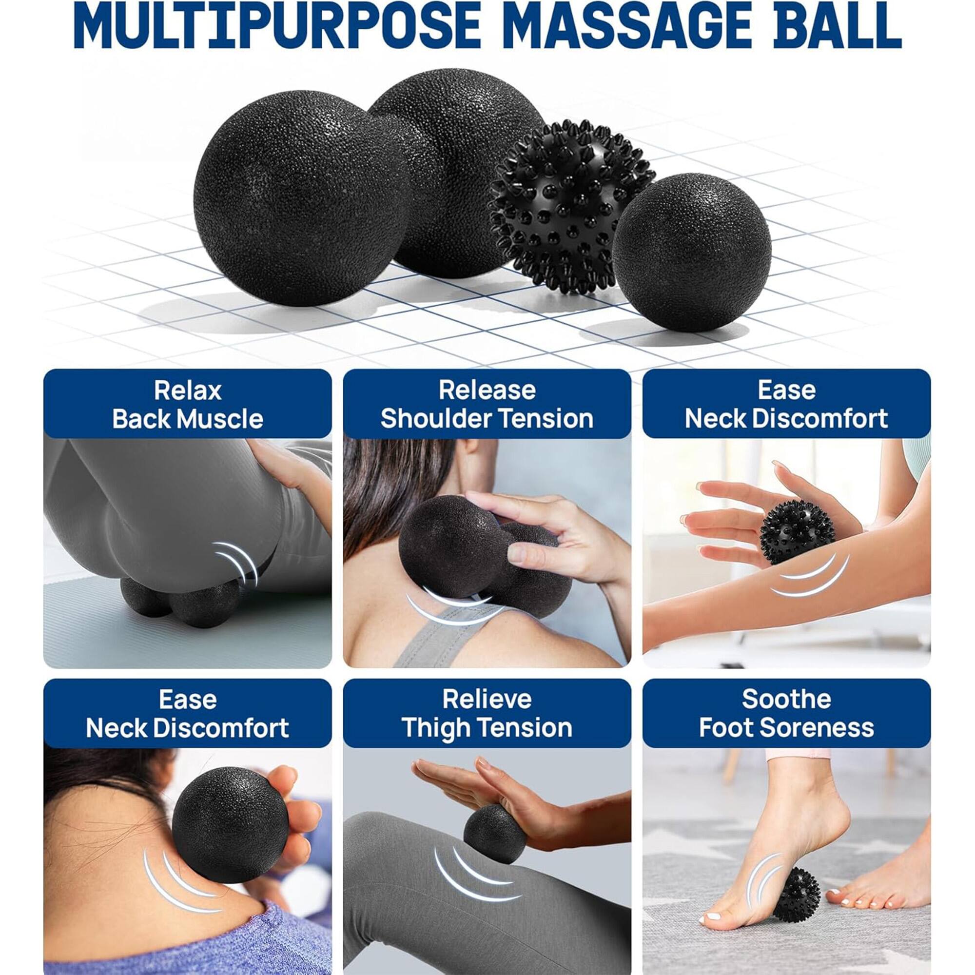 MULTIPURPOSE MASSAGE BALL

- Relax Back Muscle
- Release Shoulder Tension
- Ease Neck Discomfort
- Ease Neck Discomfort
- Relieve Thigh Tension
- Soothe Foot Soreness