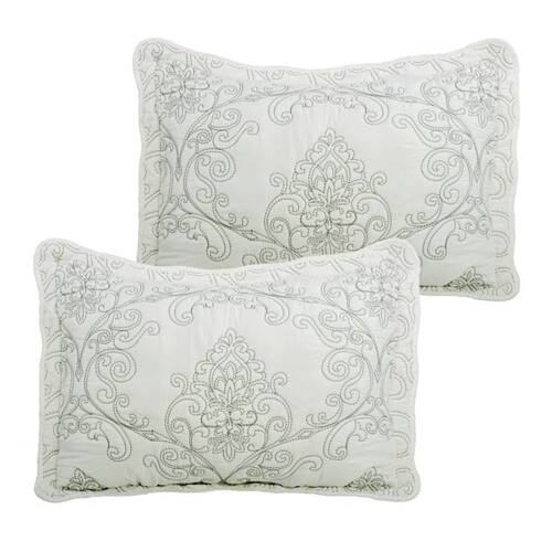 Alt View 1. Hivvago - Queen size Antique White Damask Embroidered 4 Piece Oversized Bedspread Set - Antique White.