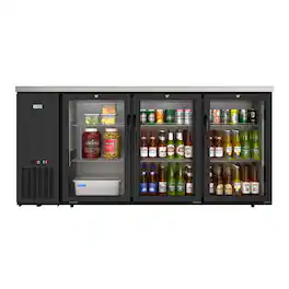 Koolmore - 72 in. Commercial Three Glass Door Back Bar Cooler Refrigerator with LED Lighting, 18 Cu. Ft Capacity - Black