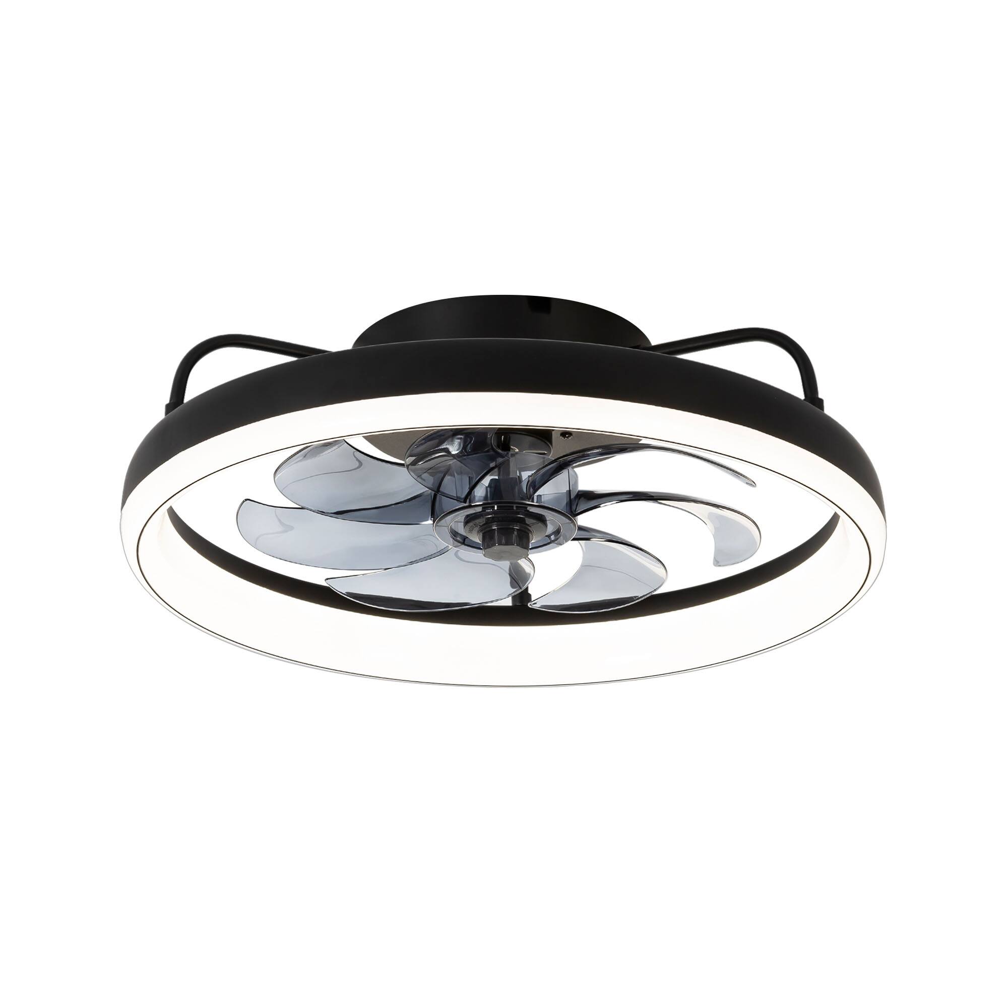 Angle. Breezary - 19-Inch Indoor Caged Ceiling Fan with 7 PC Blades, 3-Color Light, 6-Speed DC Motor with Remote&Memory Function - Matte Black.