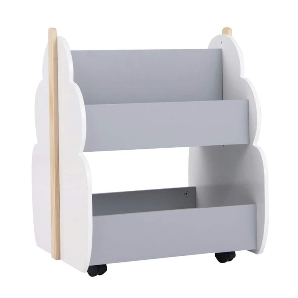 Kadyn - Kids Wooden Bookshelf with Universal Wheels- Kids Toy Storage for Kids, Boys, Girls, Nursery - Gray
