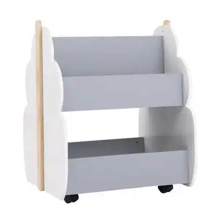 Front. Pefilos - Kids Wooden Bookshelf with Universal Wheels-Gray, Toy Organizer for Kids, Boys, Girls, Nursery - Gray.