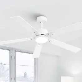 Vaczon - 52" Modern Wooden 5-blade Ceiling Fan with Light and Remote - White
