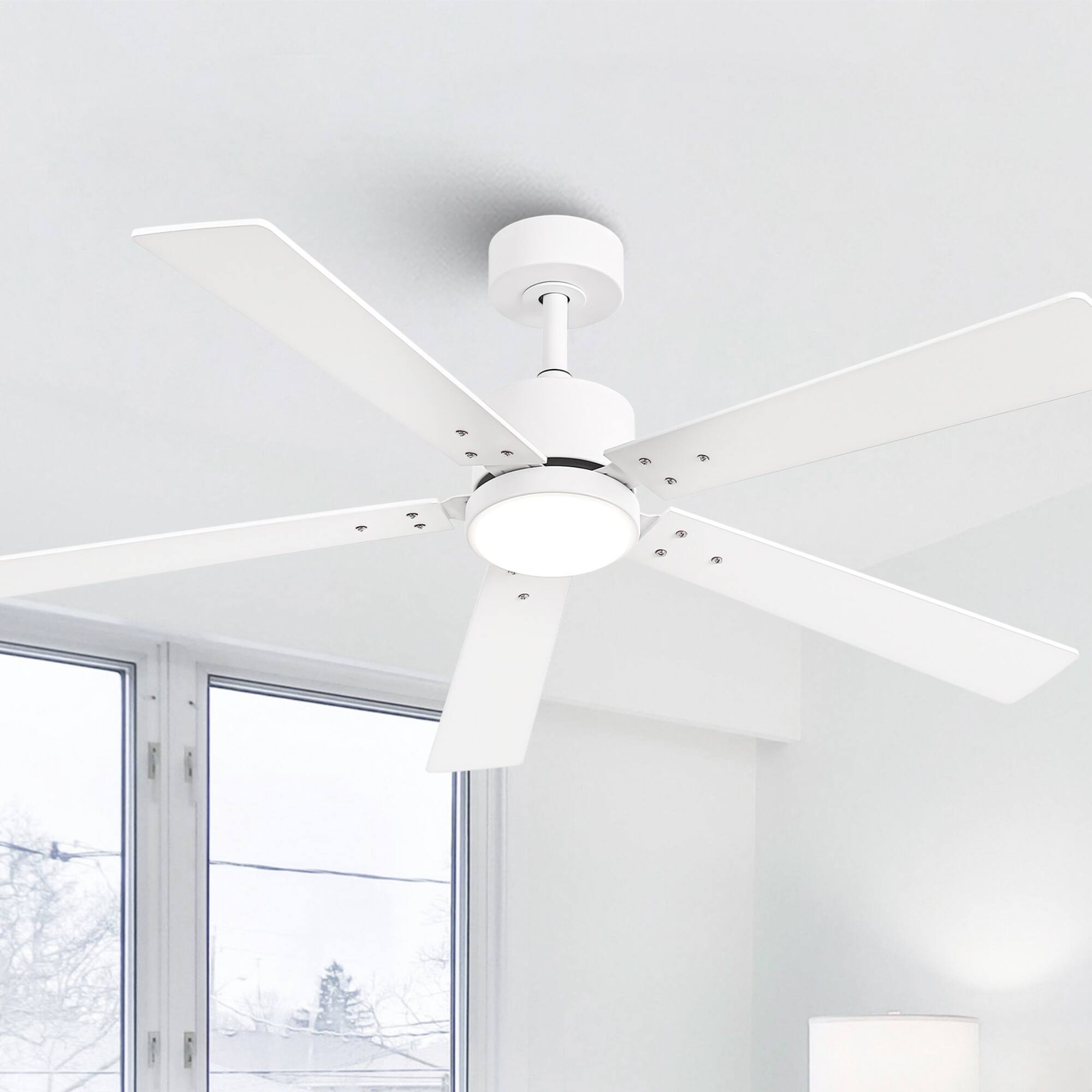 Front. Vaczon - 52" Modern White Wooden 5-blade Ceiling Fan with Light and Remote - White.