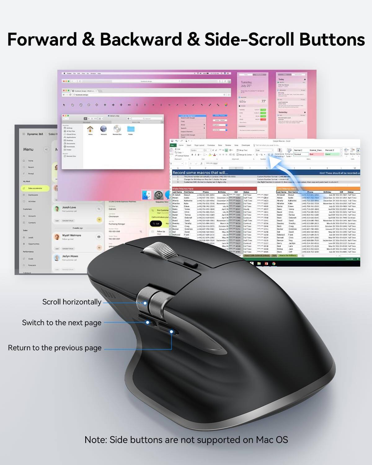 Forward & Backward & Side-Scroll Buttons

- Scroll horizontally
- Switch to the next page
- Return to the previous page

Note: Side buttons are not supported on Mac OS