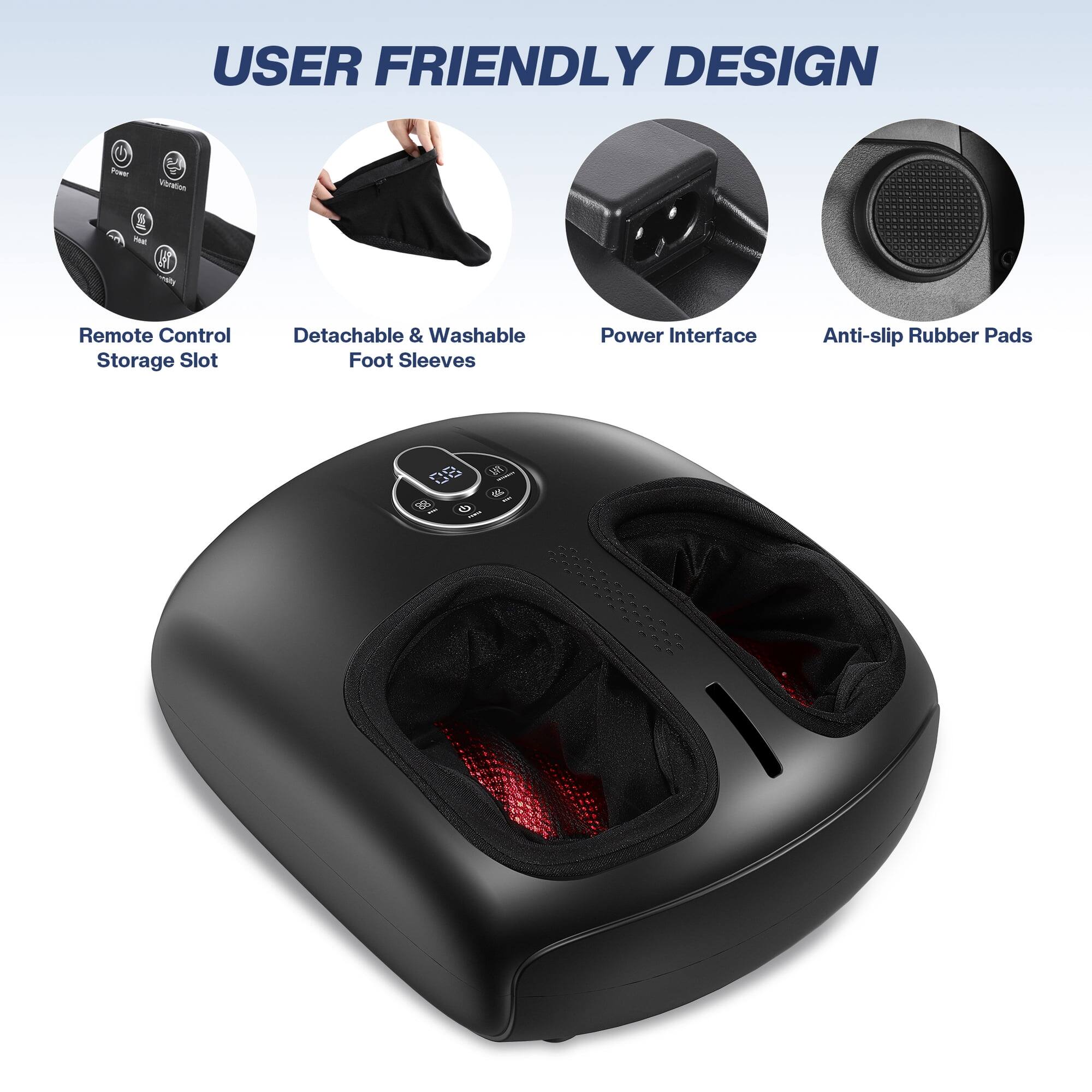 USER FRIENDLY DESIGN

- Remote Control Storage Slot
- Detachable & Washable Foot Sleeves
- Power Interface
- Anti-slip Rubber Pads