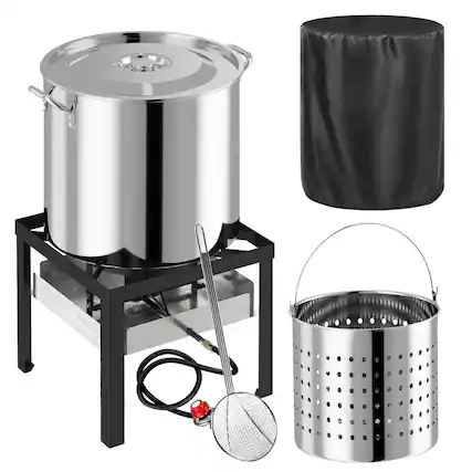 Front. FODINGHILL - 100QT Stainless Steel Outdoor Crawfish & Crab Boiler with Basket, Skimmer & Cover, Seafood Boiling Kit - silver.