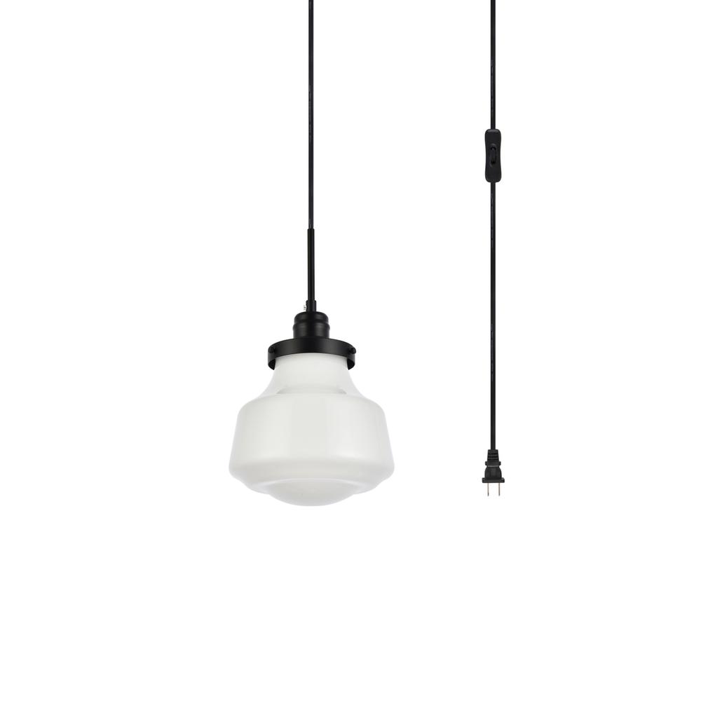 Alt View 2. Living District - Lyle 1 light Black and frosted white glass plug in pendant - Black And Frosted White.