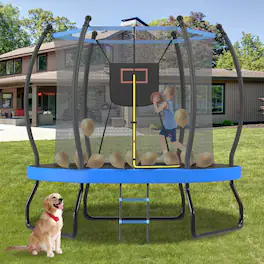 LOVMOR - 8 FT Trampoline with Basketball Hoop and Ladder Recreational Trampoline for Kids