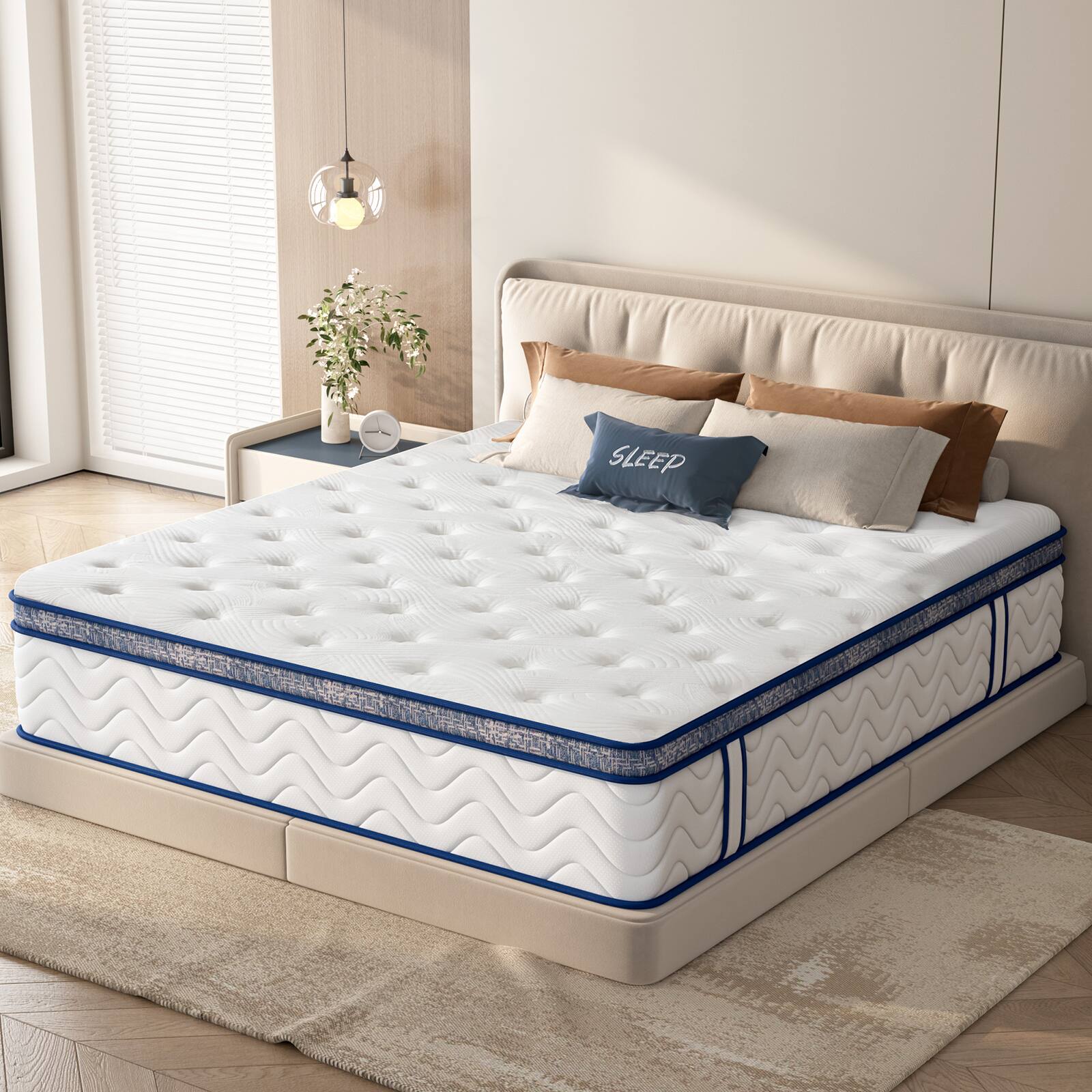 Alt View 1. Chateau Abodes - 10'' Queen Size Hybrid Mattress with Individually Pocketed Innerspring for Pressure Relief & Motion Isolation, Medium Fi - White.