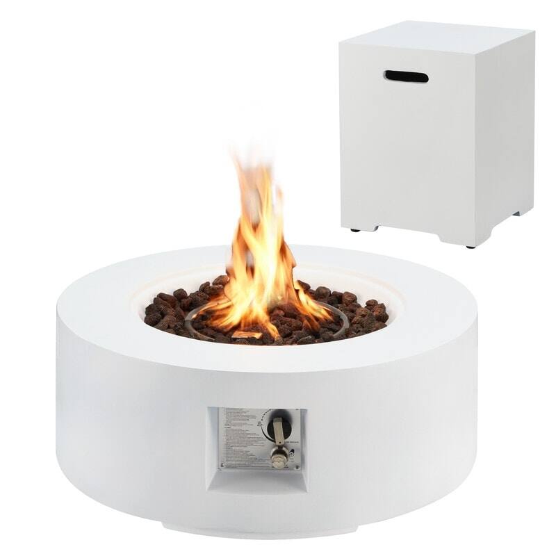 Alt View 3. U-HOMY - Round Propane Fire Pit Set with Side Cabinet – Outdoor Patio Heating for Backyard - Table And Cabinet.