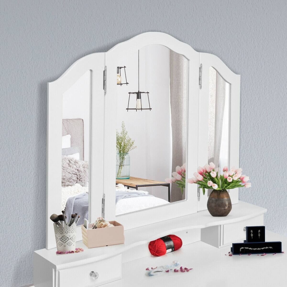Alt View 8. Costway - Costway Tri Folding Vanity Makeup Table Stool Home Desk - white.