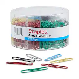 Staples - Jumbo Paper Clips, Colors, 500 Clips/Pack - Assorted