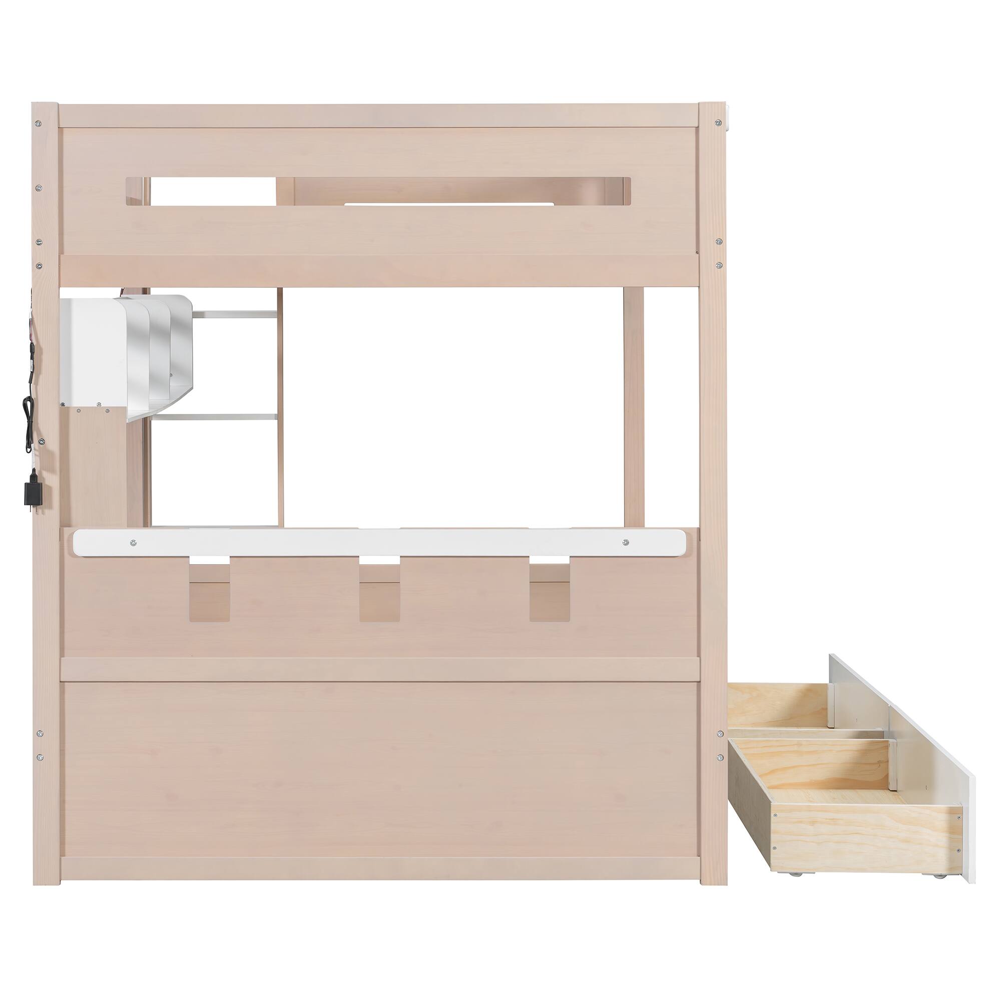 Alt View 2. Anysun - Full Size Castle Style Bunk Bed with 2 Drawers,Shelf,and LED - White.
