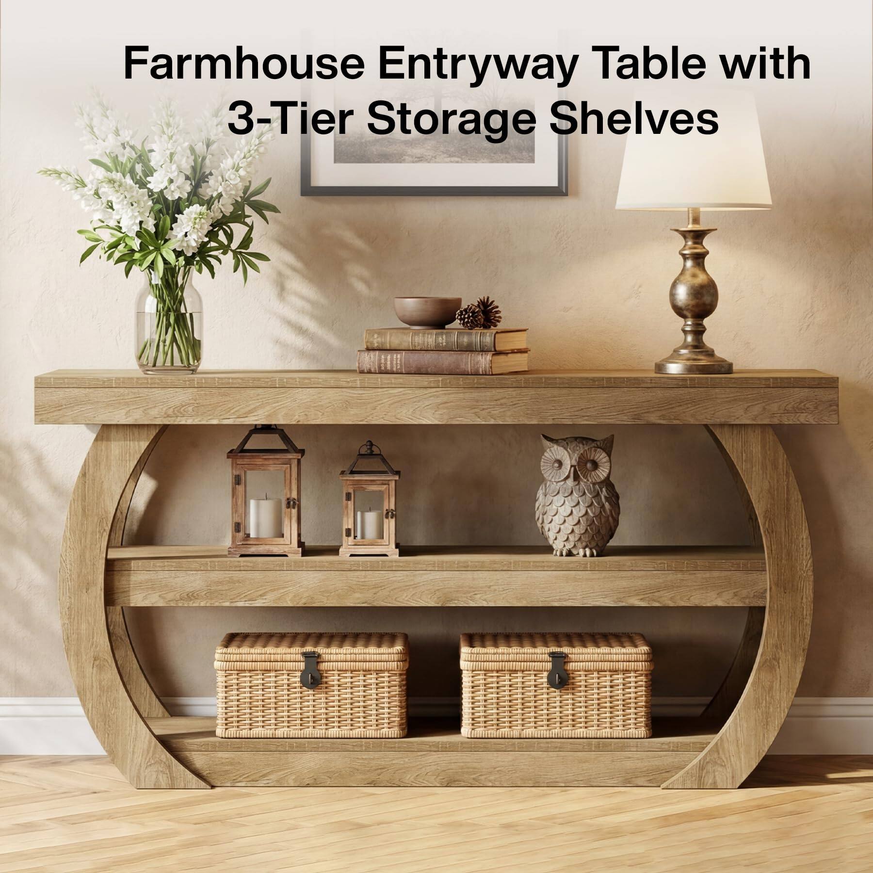 Farmhouse Entryway Table with 3-Tier Storage Shelves