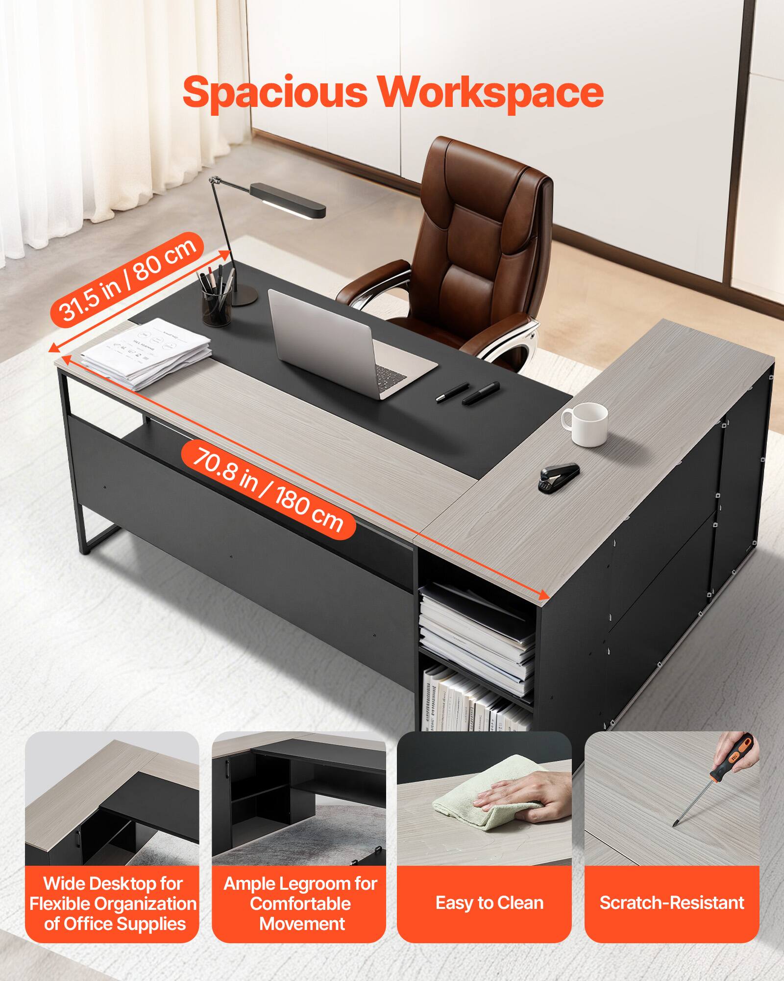 VEVOR L-Shaped Executive Desk - Thumbnail 4