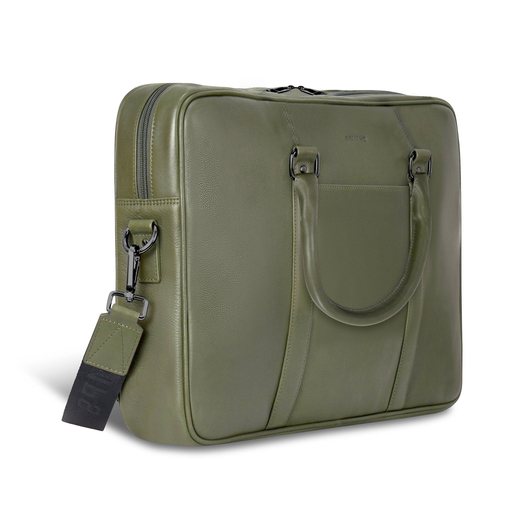 Angle. Champs - Onyx Leather Slim Laptop Briefcase - Khaki.