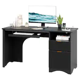 Bestier - 55-inch Double Drawer Desk with USB Charging Ports & Keyboard Tray - Black