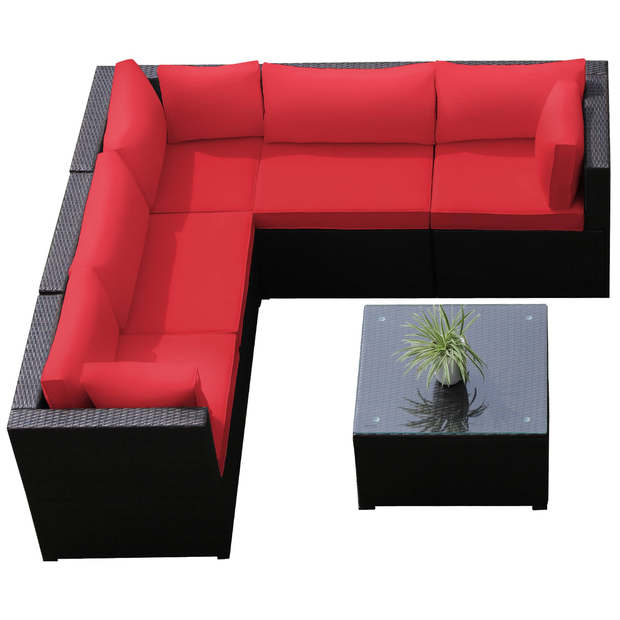 Alt View 5. Gymax - Gymax 6PCS Rattan Patio Sectional Sofa Conversation Set Outdoor w/ Red Cushions - Red.