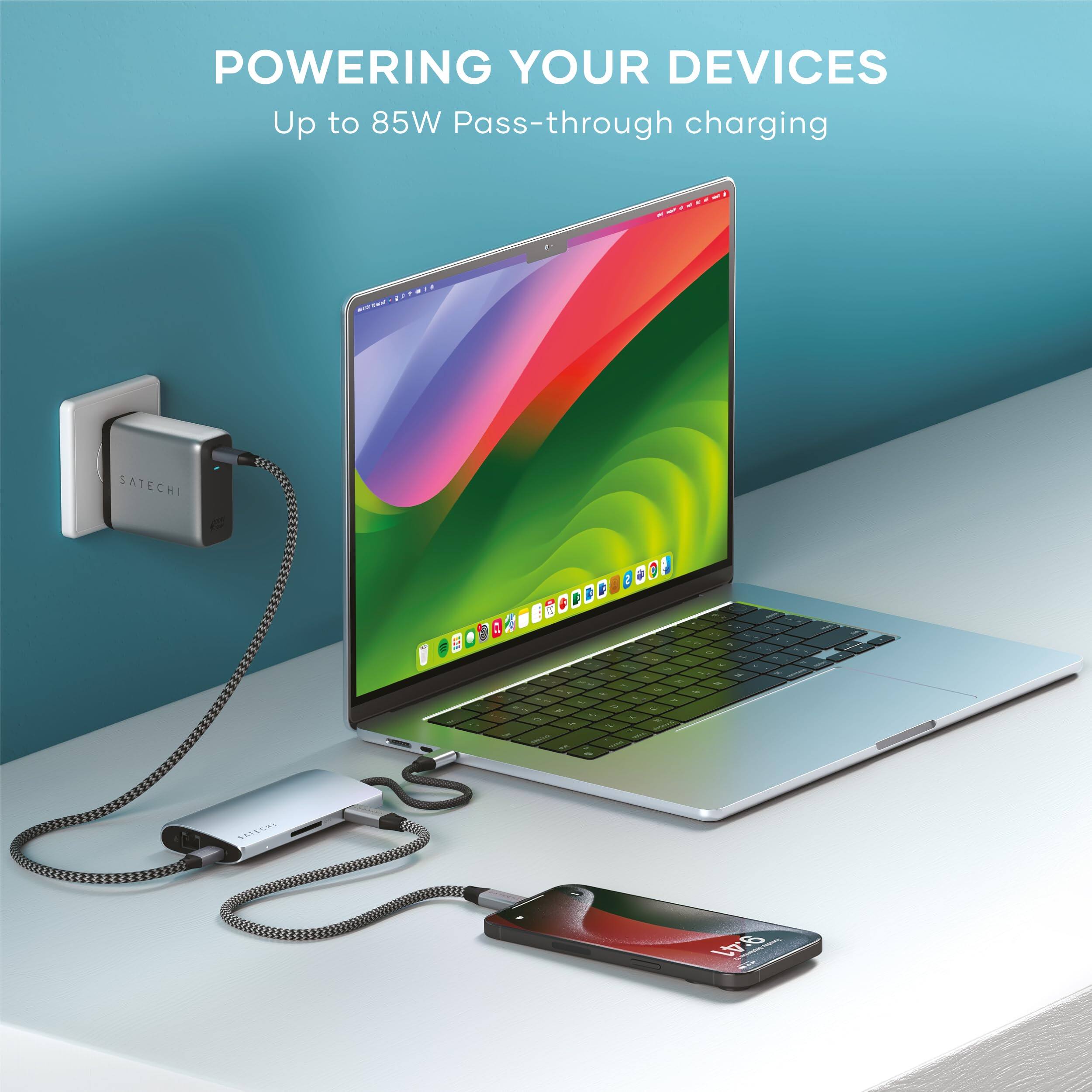 Satechi USB C Multiport Adapter 8 in 1 V3 8K HDMI, 100W Charging