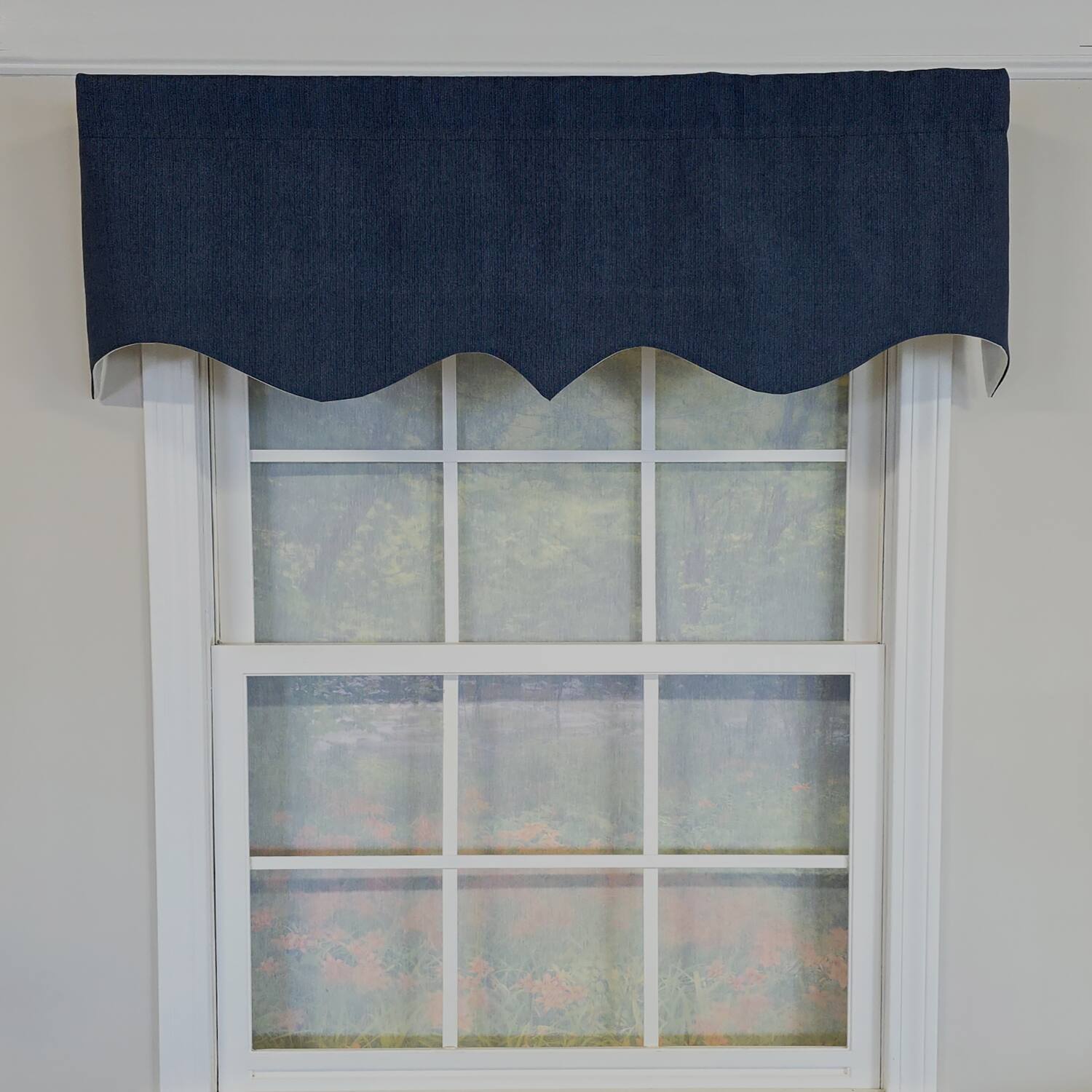 Angle. RLF Home - RLF Home 100% Cotton Demin Regal  Fully lined Windows Rod Pocket Valance 50" x 17"  Navy - Navy.