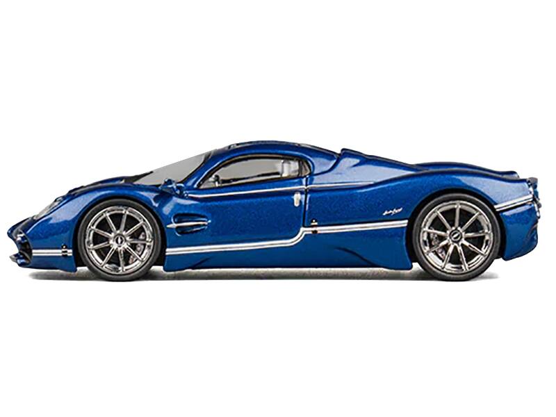 Left. CM Models - Pagani Utopia Blue Metallic with White Stripes 1/64 Diecast Model Car by CM Model - Blue Metallic and White.