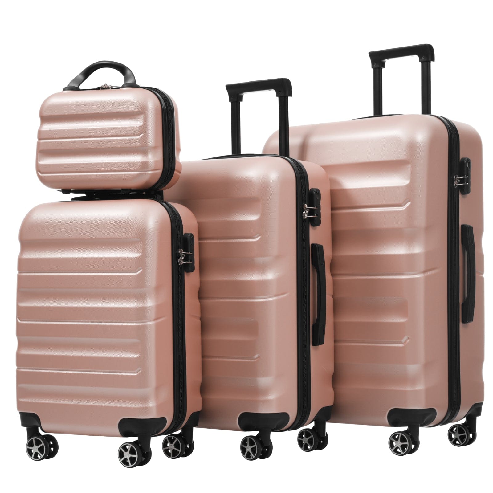 BreeBe - Hardshell ABS Luggage Set - Lightweight Durable Suitcases with Dual Spinner Wheels, Carry-On & Check-In Sizes for Travel - Rose Gold