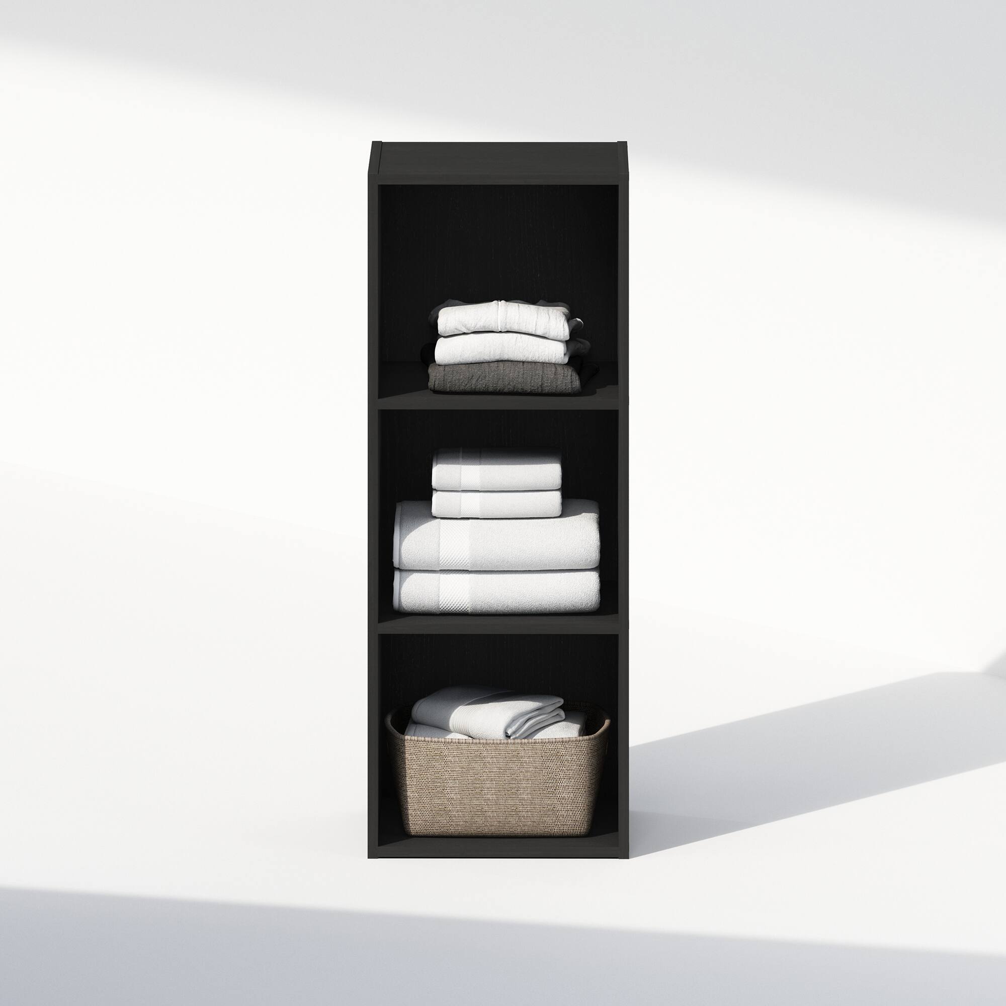 Alt View 4. Furinno - Reed 3-Tier Open Shelf Multipurpose Closet & Clothing Storage, Storage Organizer - Blackwood.