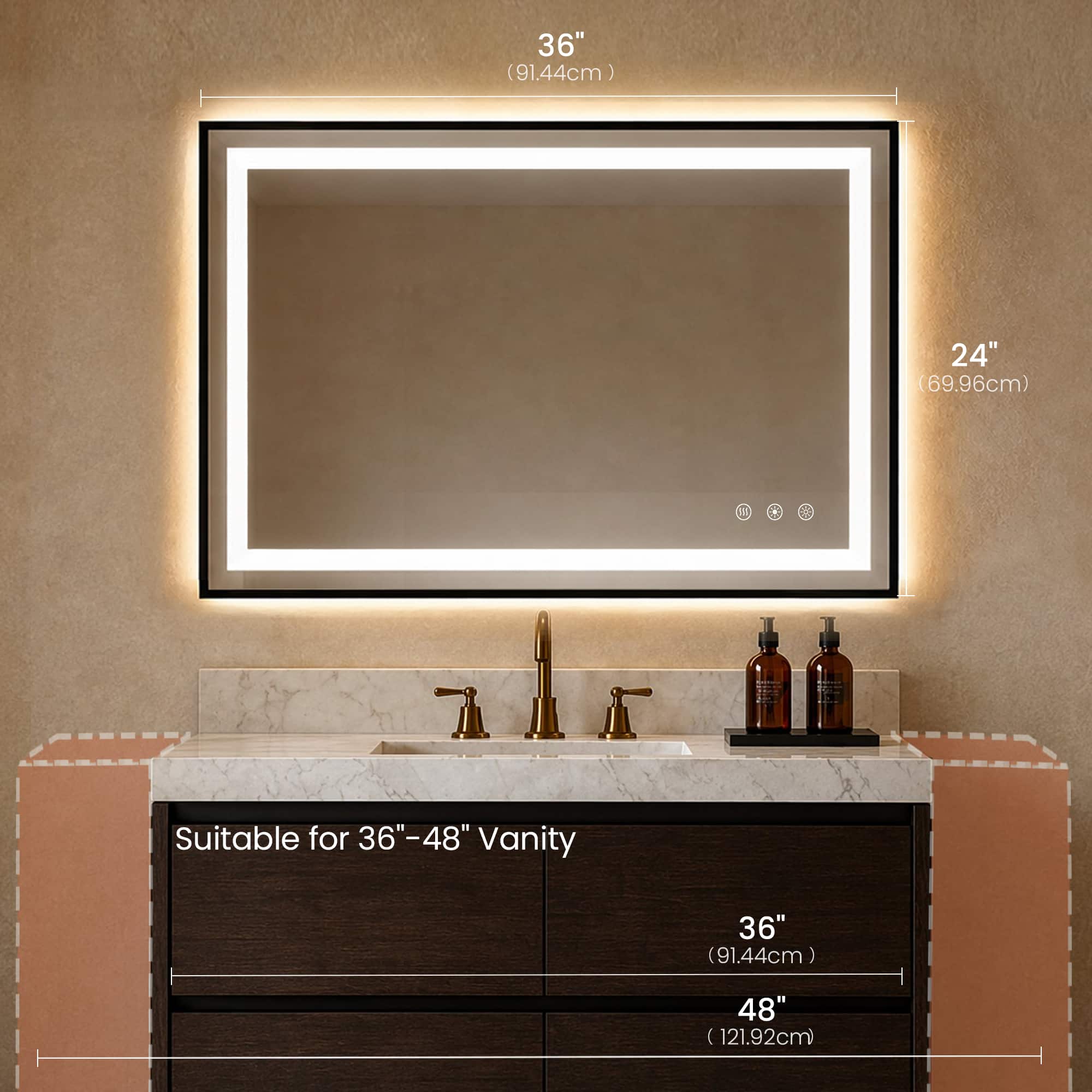 ModernMate - LED Bathroom Mirror Framed Vanity Mirror with Framed Design 3 Color Temperature with Memory Function - Black-14.17 x 9.45 inch