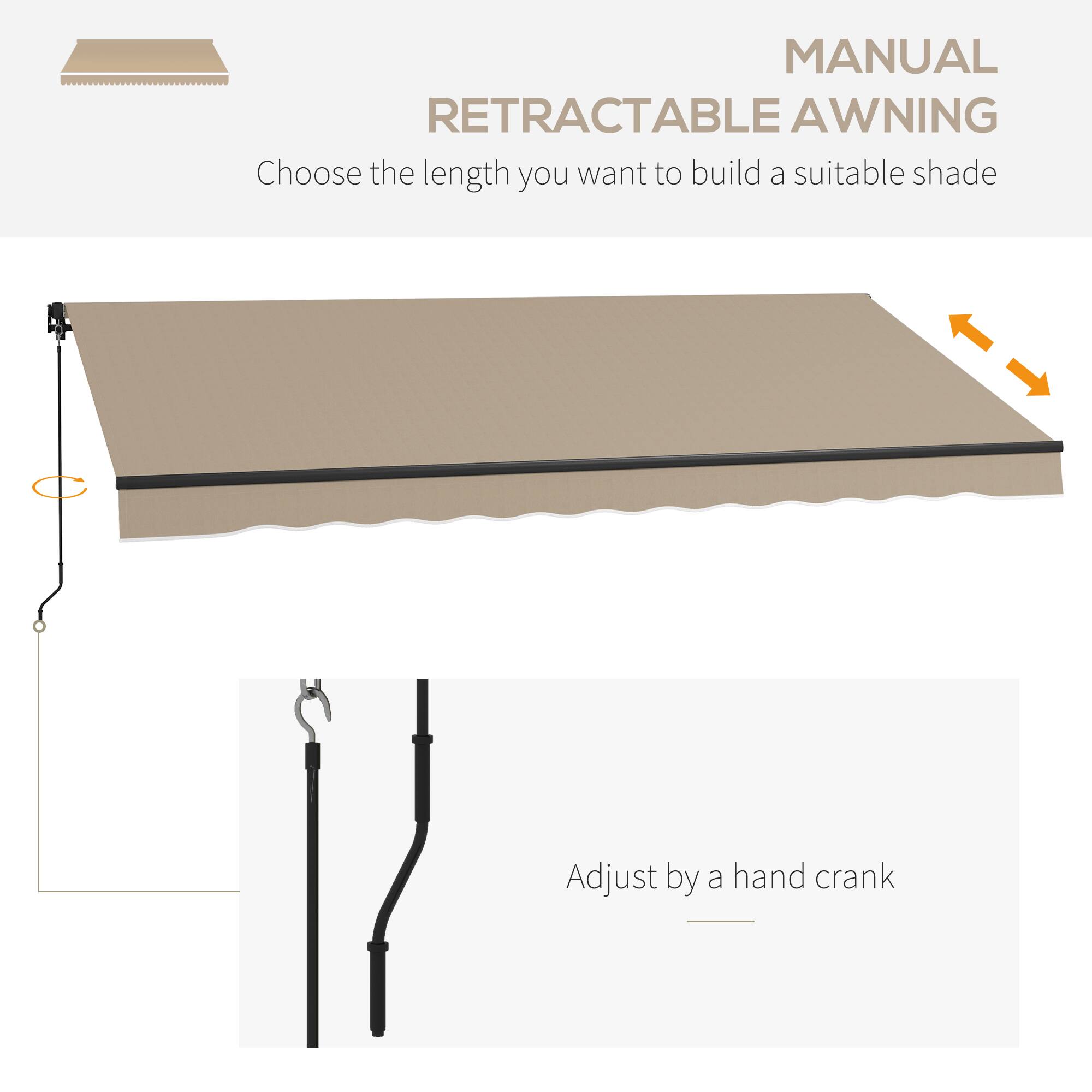 MANUAL RETRACTABLE AWNING

Choose the length you want to build a suitable shade

Adjust by a hand crank