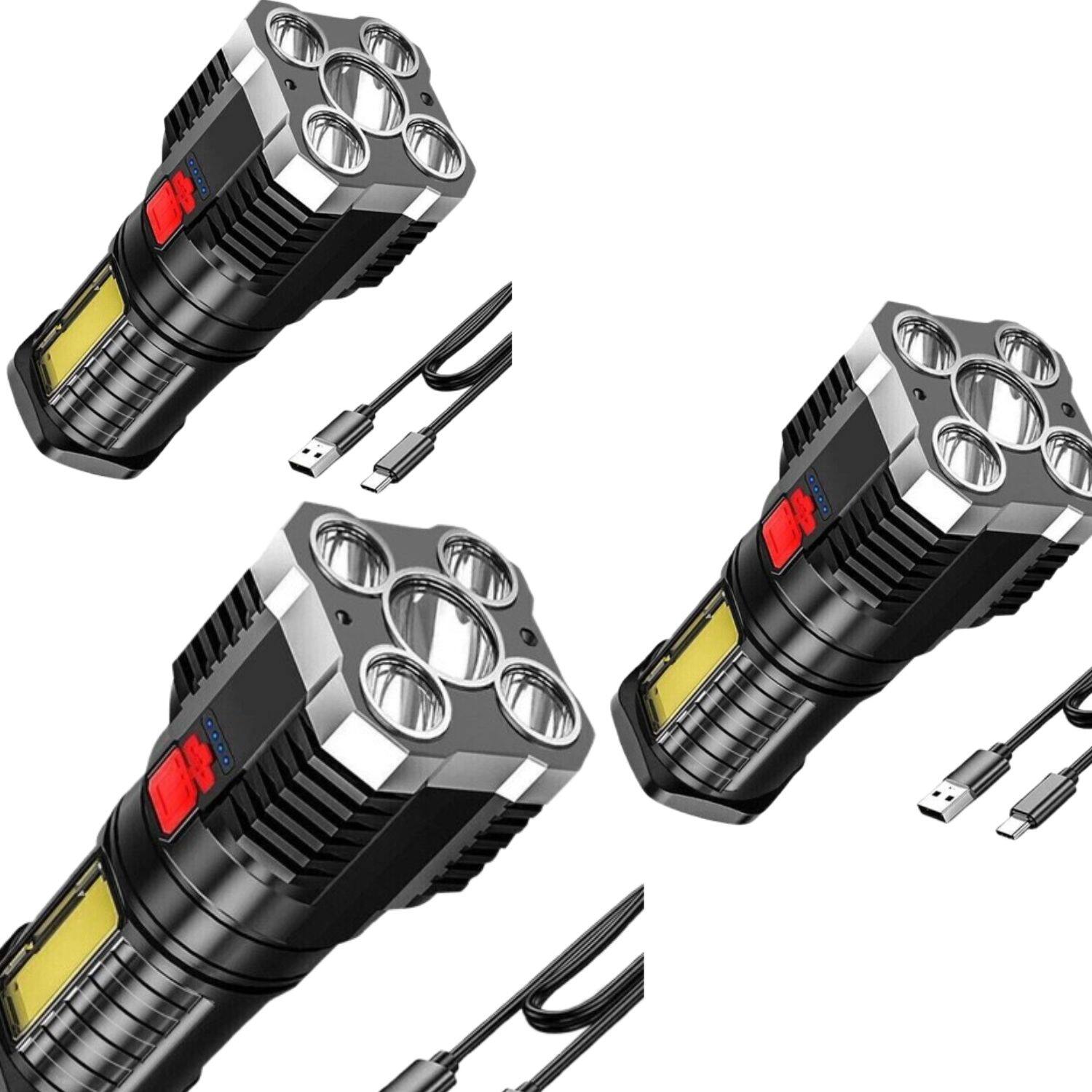 Front. Home Collection - 3 Pack Super Bright USB Rechargeable LED Flashlight – Tactical Torch for Camping, Hiking, and Outdoor Use.