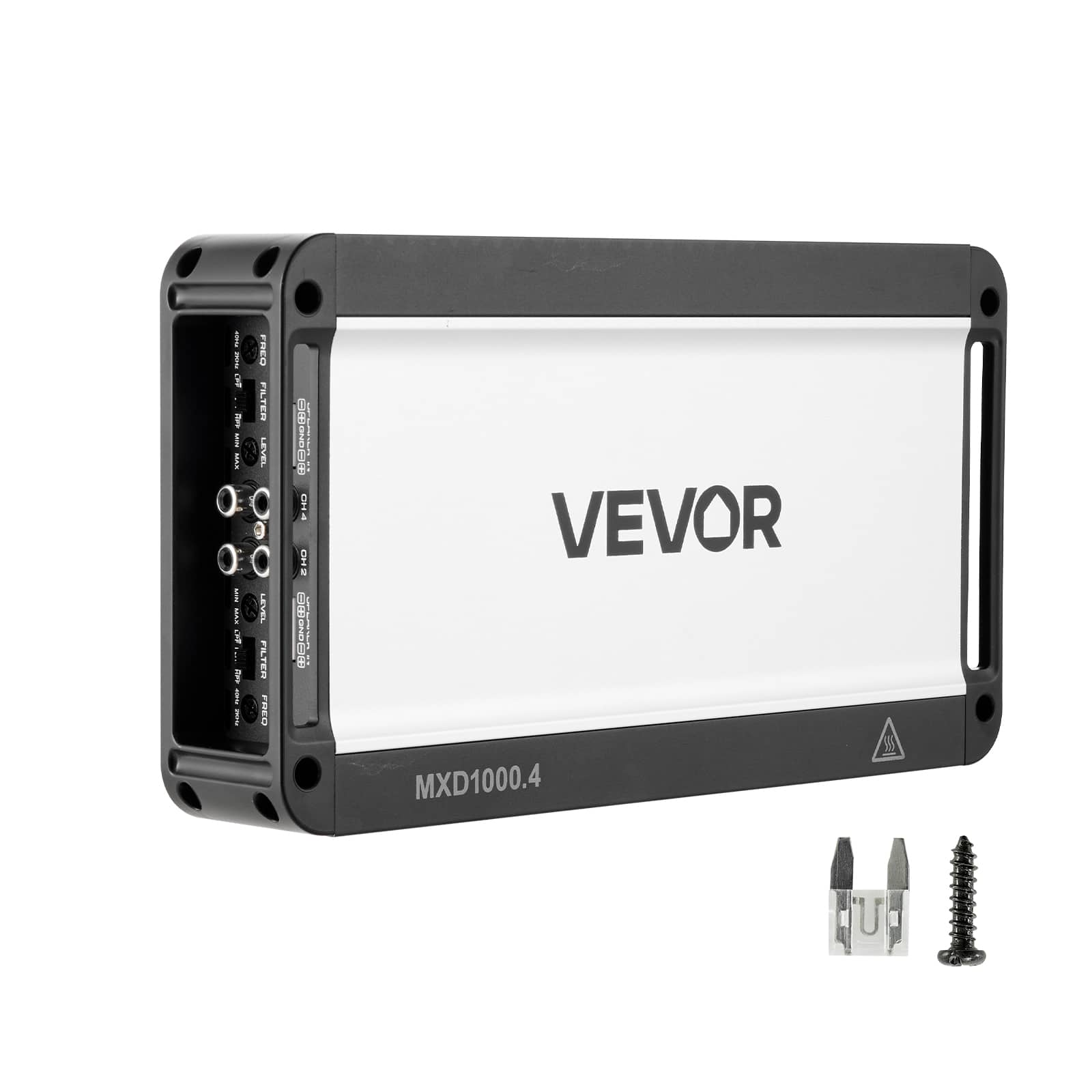 VEVOR - 4 Channel Car Audio Amplifier 2 Ohm Stable Bridgeable Class D Full Range Amp Max Power 4 x 500W @ 4 Ohm / 4 x 1000W - Sandblasted Black