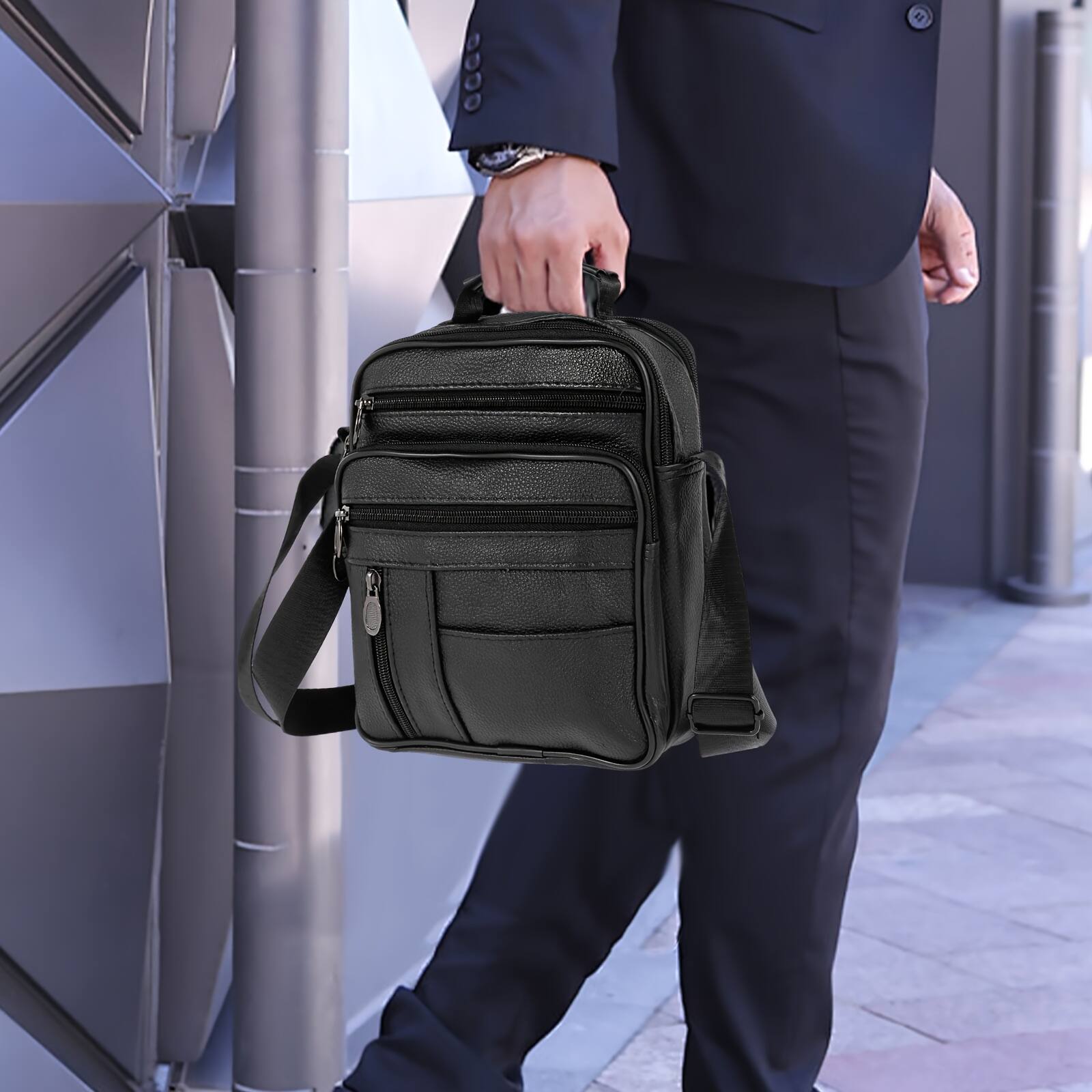 Alt View 1. Acteck - Large Crossbody Shoulder Bag Leather Sling Bag for Men Anti-Theft Travel Chest Purse - Black.