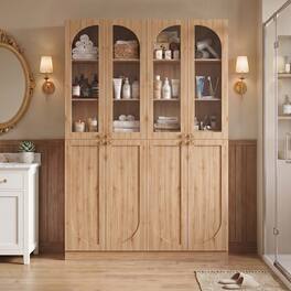 Aheaplus - 47.2'' Wide 6-Tier Bathroom Storage Cabinet, Set of 2, with 8 Doors and Adjustable Shelves - Nature Oak