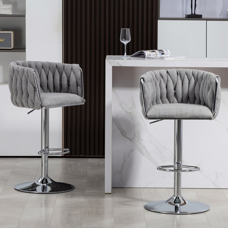 HTUTWOO - 360° Swivel Bar Stools Set of 2, Adjustable Counter Height,Silver Chrome ,for Kitchen Island, Cafe & Pub - Gray