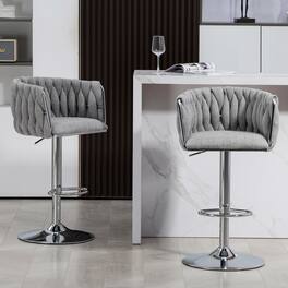 HTUTWOO - 360° Swivel Bar Stools Set of 2, Adjustable Counter Height,Silver Chrome ,for Kitchen Island, Cafe & Pub - Gray