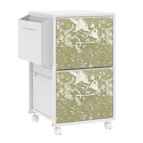 Winado - Mobile Wood 2-Drawer Rolling Organizer File Cabinet with with 2 Fabric Drawers, Side Bag Under-Desk Storage for Office - White