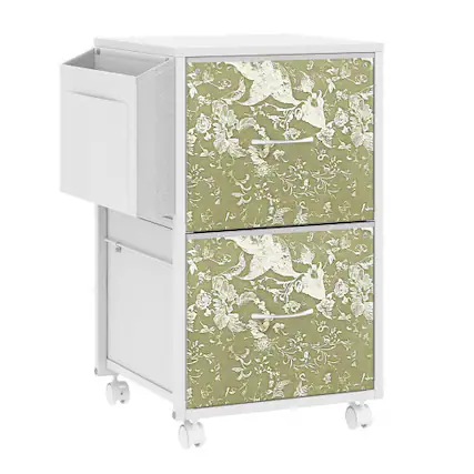 Front. Winado - Mobile Wood 2-Drawer Rolling Organizer File Cabinet with with 2 Fabric Drawers, Side Bag Under-Desk Storage for Office - White.