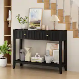 Z-Edge - Console Table with Drawers, Narrow Wood Accent Sofa Table Entryway Table with Storage Shelf for Hallway, Living Room - Blcak