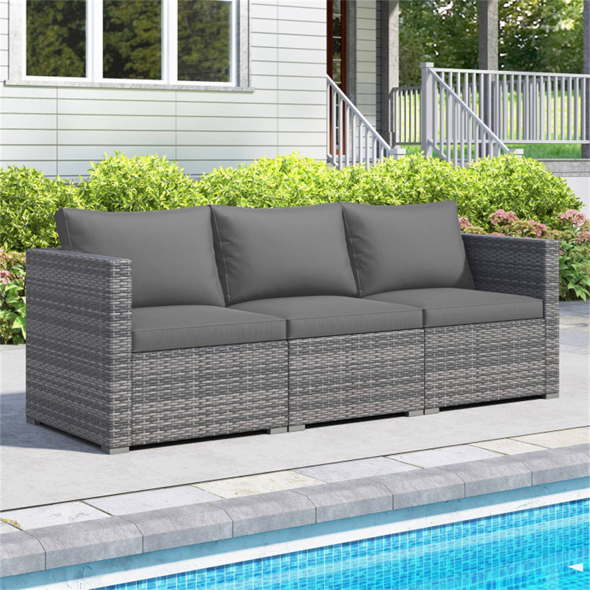 Alt View 5. Boyel Living - Gray 3-Piece Patio Sectional Sofa Set PE Rattan Modular Couch with Soft Cushions 26.5-in L x 24.5-in W x 24.5-in H - Gray.