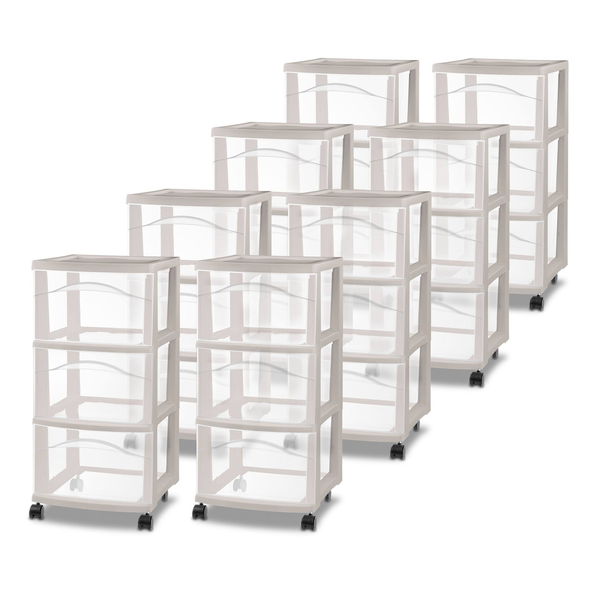 Front. Sterilite - Sterilite 3 Drawer Storage Cart, Plastic Rolling Organization, Grey Pumice, 8 Pk - Grey Pumice.