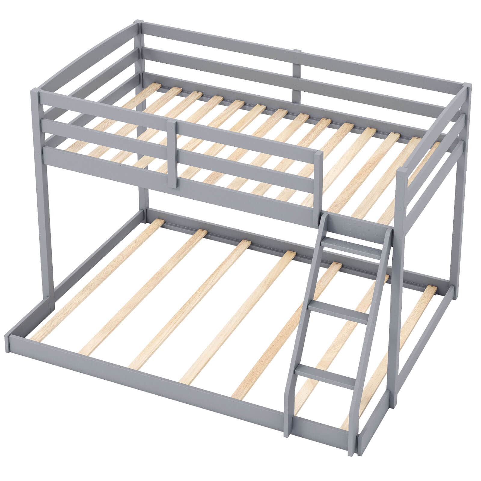 Costway - Twin Over Full Bunk Bed with Integrated Ladder & Safety Guardrails Solid Wood - Gray