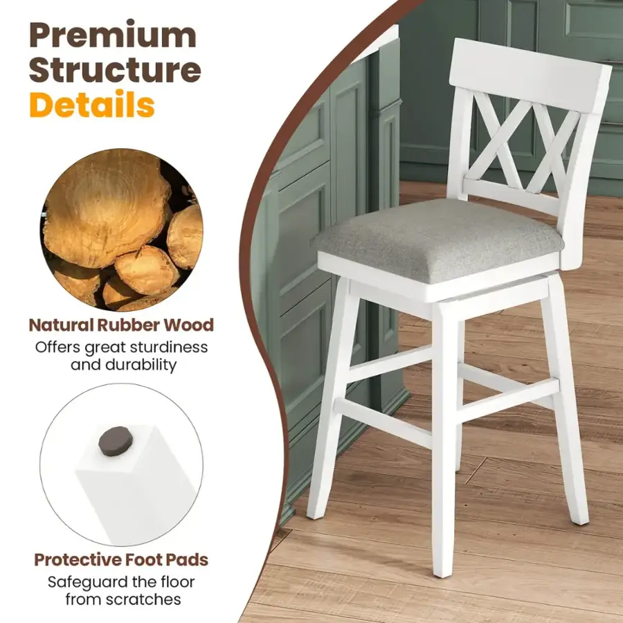 Premium Structure Details: Natural Rubber Wood Offers great sturdiness and durability Protective Foot Pads Safeguard the floor from scratches
