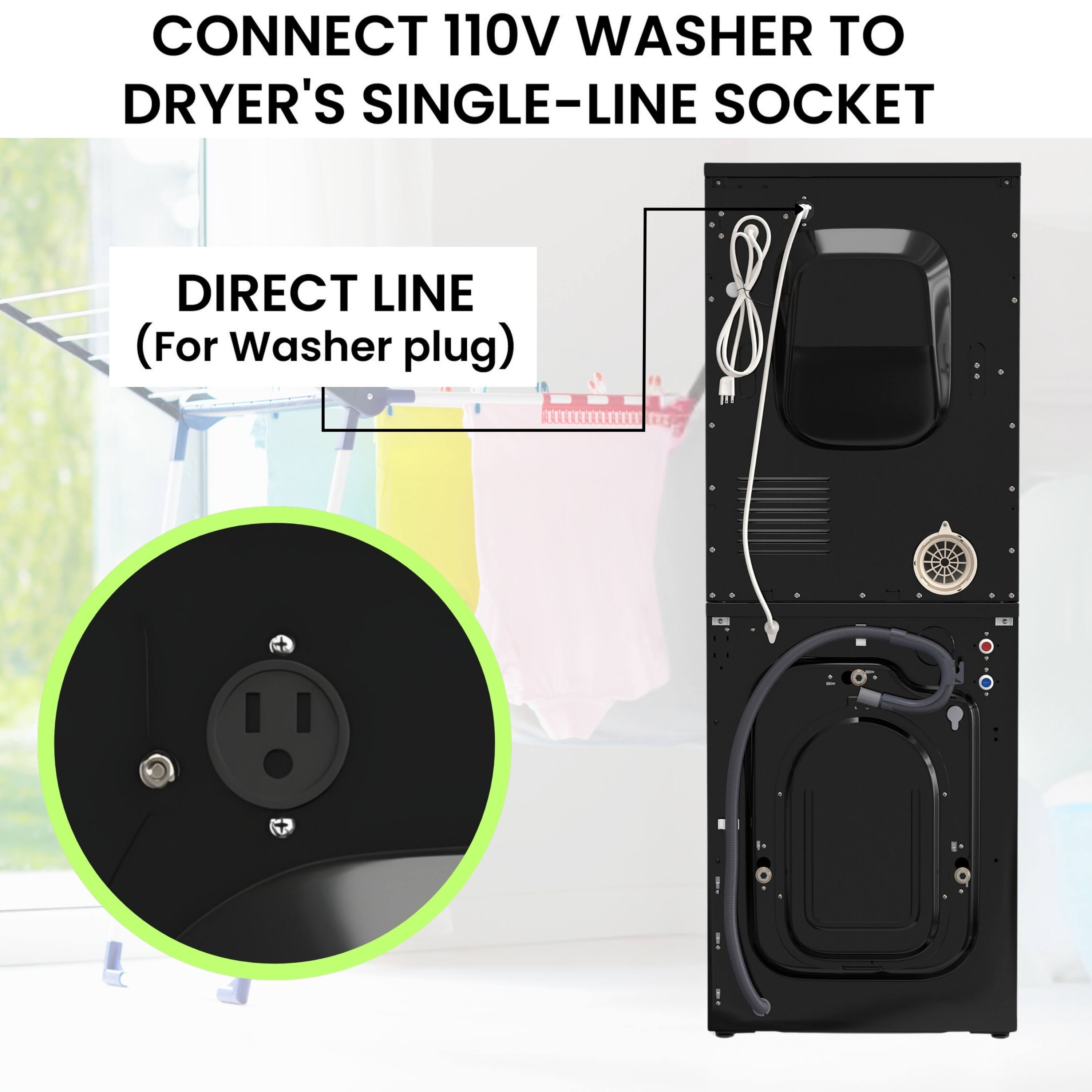 CONNECT 110V WASHER TO DRYER'S SINGLE-LINE SOCKET

DIRECT LINE (For Washer plug)